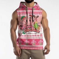 Flamingo Pink Christmas Sleeveless Hoodie Fa La La La Min Go - Wonder Print Shop