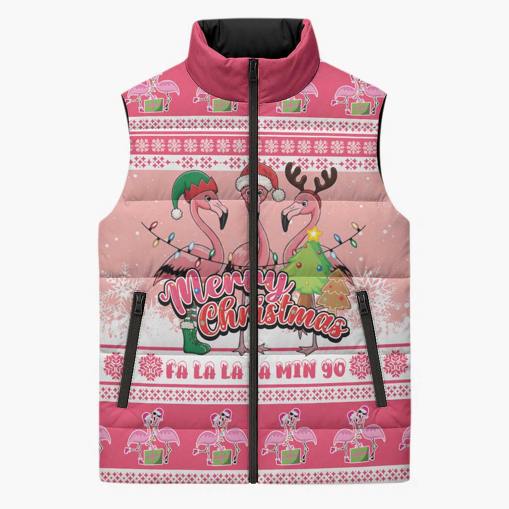 Flamingo Pink Christmas Sleeveless Puffer Jacket Fa La La La Min Go - Wonder Print Shop