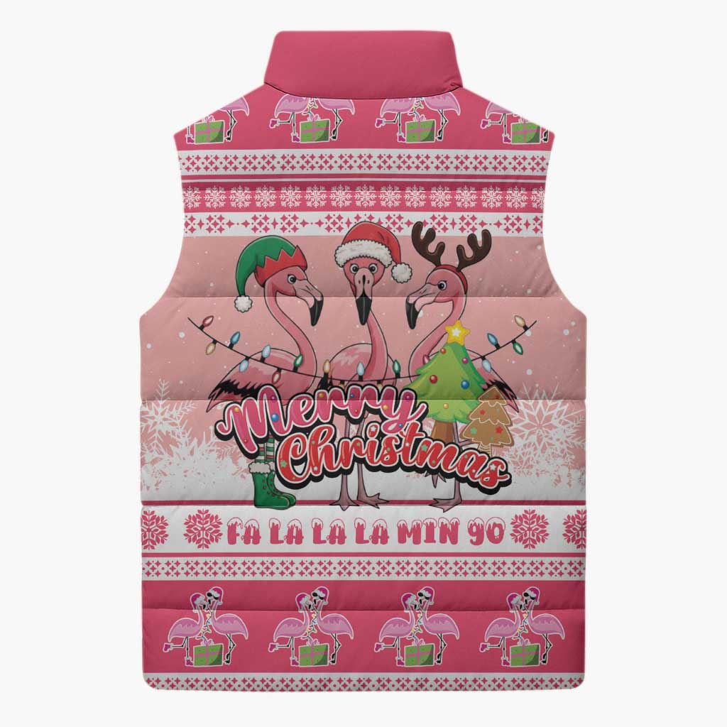 Flamingo Pink Christmas Sleeveless Puffer Jacket Fa La La La Min Go - Wonder Print Shop