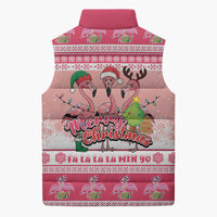 Flamingo Pink Christmas Sleeveless Puffer Jacket Fa La La La Min Go - Wonder Print Shop