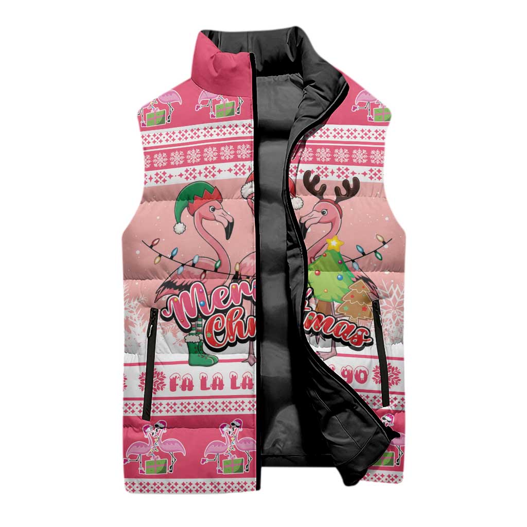 Flamingo Pink Christmas Sleeveless Puffer Jacket Fa La La La Min Go - Wonder Print Shop