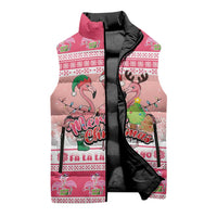 Flamingo Pink Christmas Sleeveless Puffer Jacket Fa La La La Min Go - Wonder Print Shop