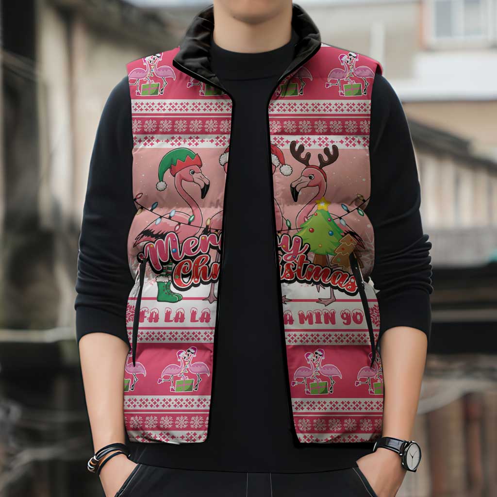 Flamingo Pink Christmas Sleeveless Puffer Jacket Fa La La La Min Go - Wonder Print Shop