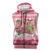 Flamingo Pink Christmas Sleeveless Zip Hoodie Fa La La La Min Go - Wonder Print Shop