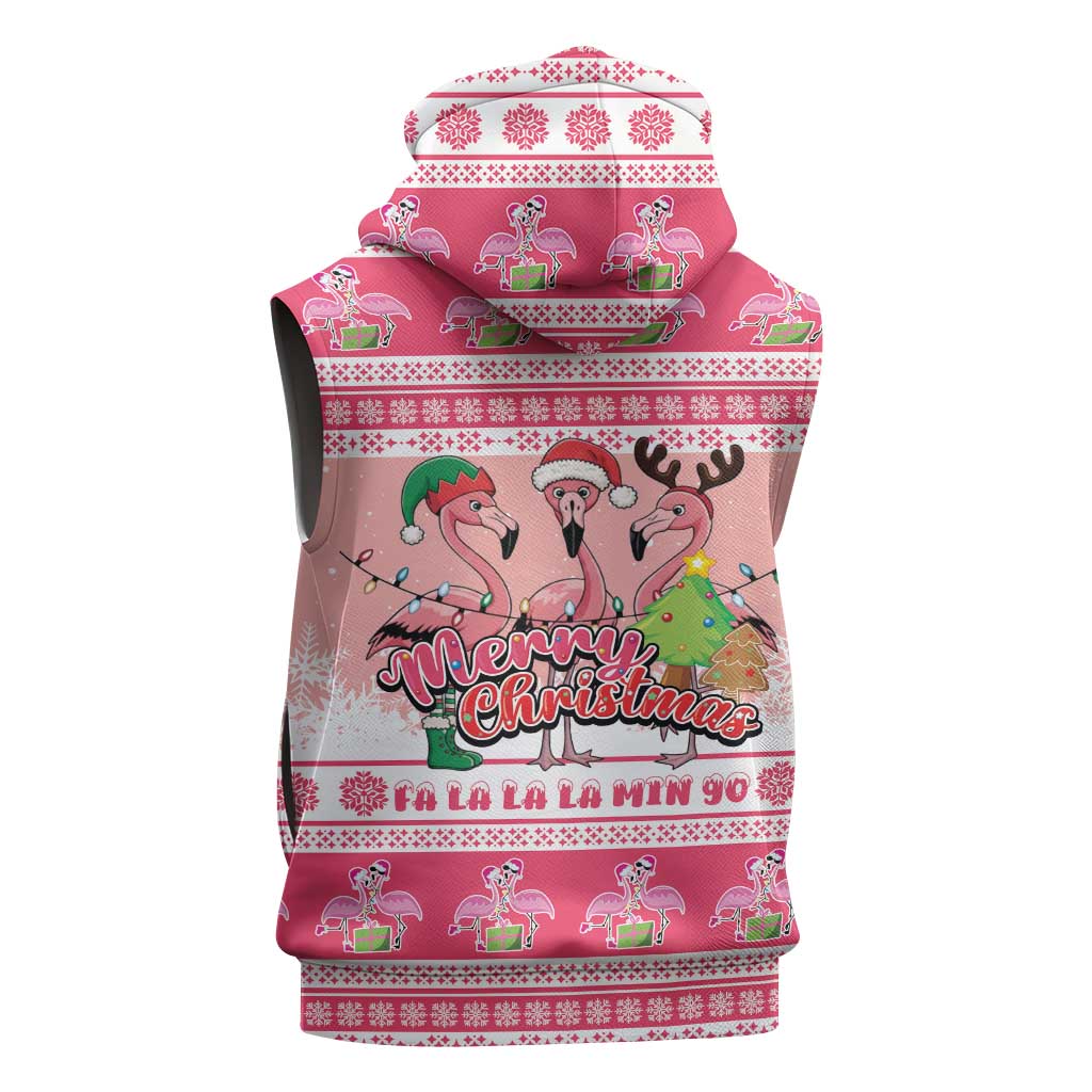 Flamingo Pink Christmas Sleeveless Zip Hoodie Fa La La La Min Go - Wonder Print Shop