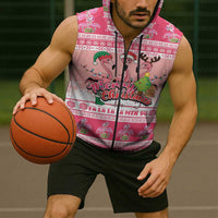 Flamingo Pink Christmas Sleeveless Zip Hoodie Fa La La La Min Go - Wonder Print Shop