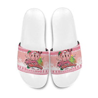 Flamingo Pink Christmas Slide Sandals Fa La La La Min Go - Wonder Print Shop