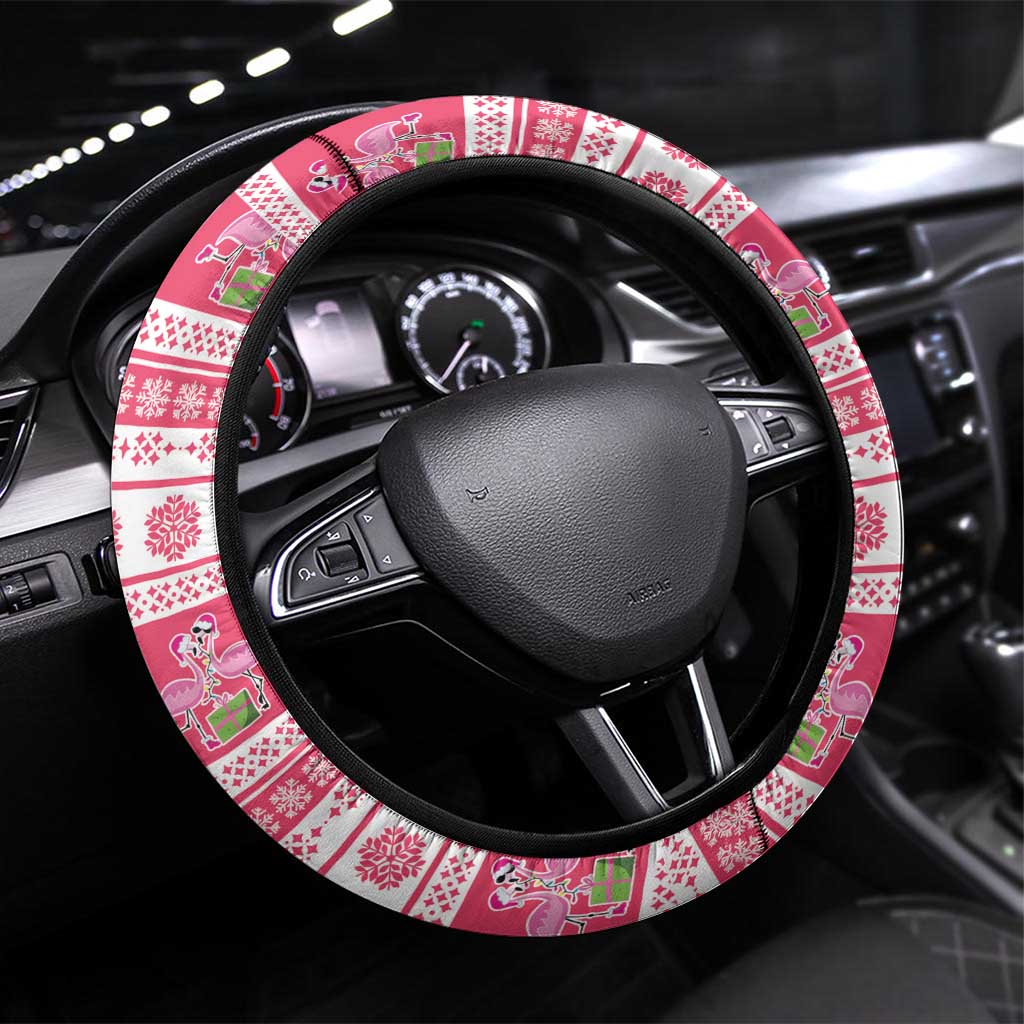 Flamingo Pink Christmas Steering Wheel Cover Fa La La La Min Go - Wonder Print Shop