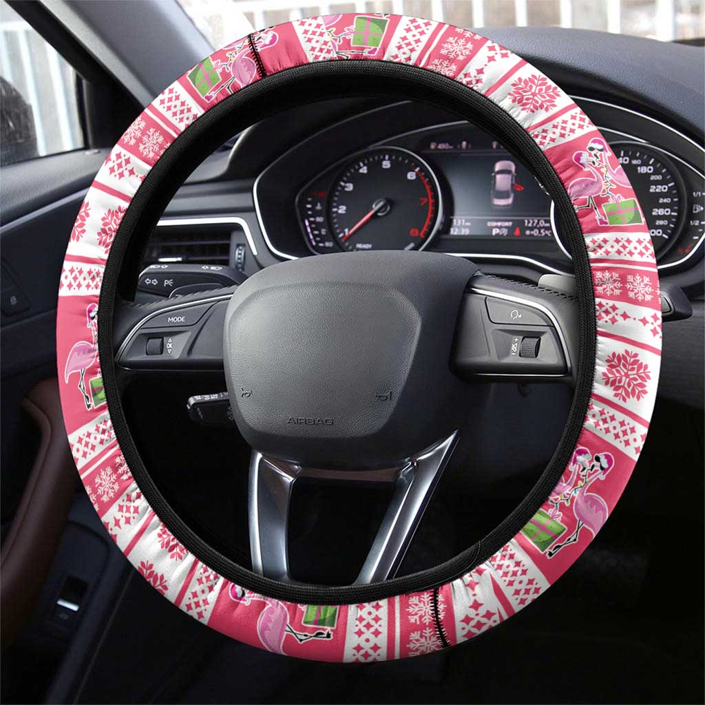 Flamingo Pink Christmas Steering Wheel Cover Fa La La La Min Go - Wonder Print Shop