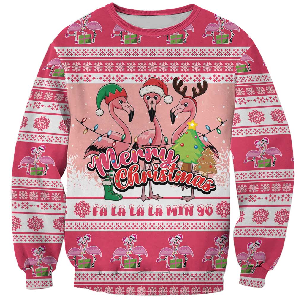 Flamingo Pink Christmas Sweatshirt Fa La La La Min Go - Wonder Print Shop