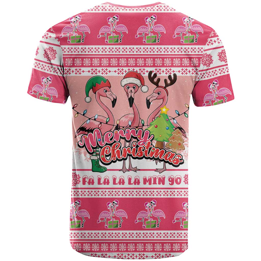 Flamingo Pink Christmas T Shirt Fa La La La Min Go - Wonder Print Shop