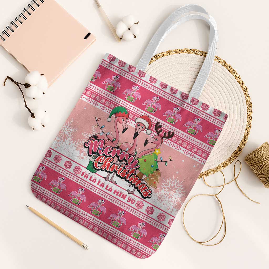 Flamingo Pink Christmas Tote Bag Fa La La La Min Go - Wonder Print Shop