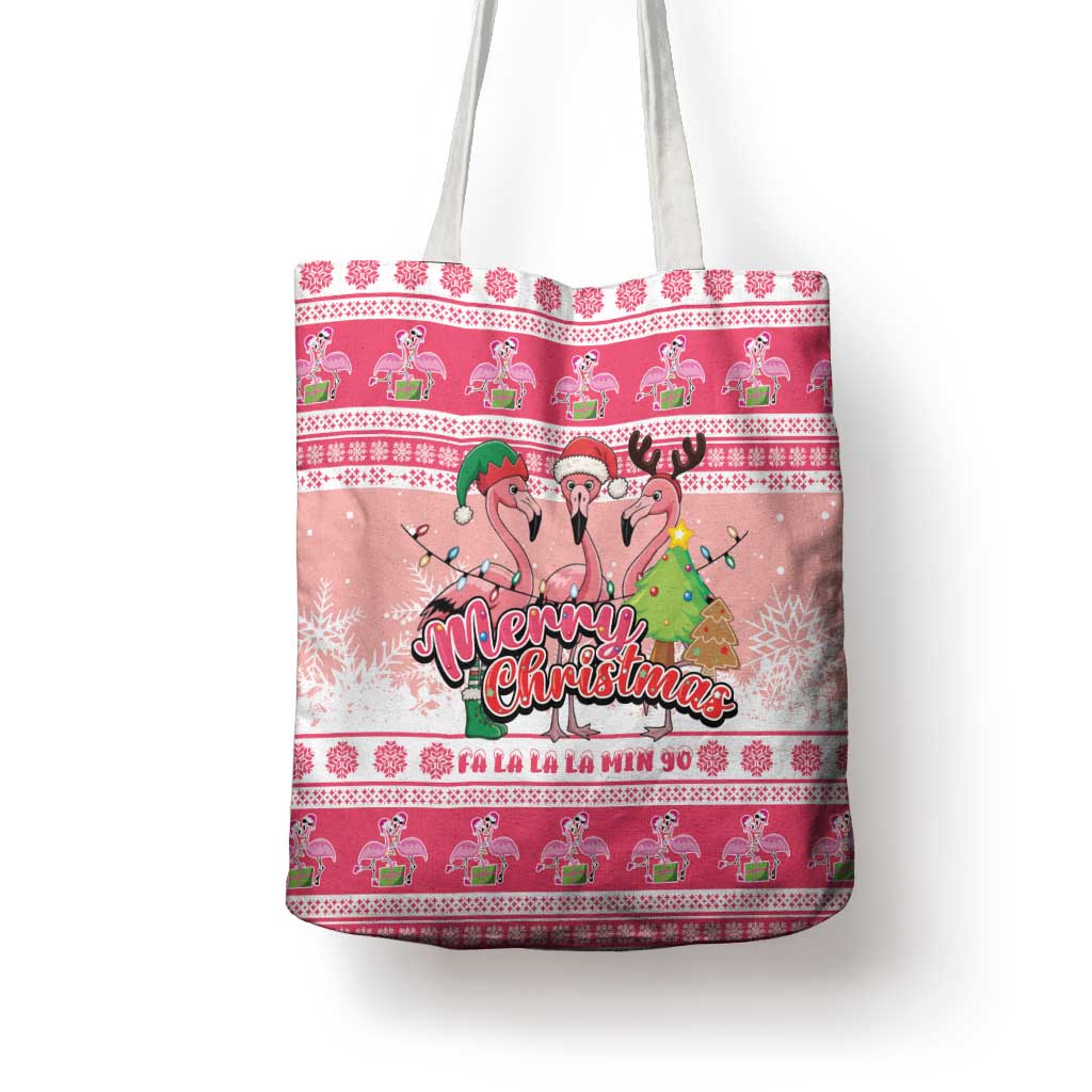 Flamingo Pink Christmas Tote Bag Fa La La La Min Go - Wonder Print Shop
