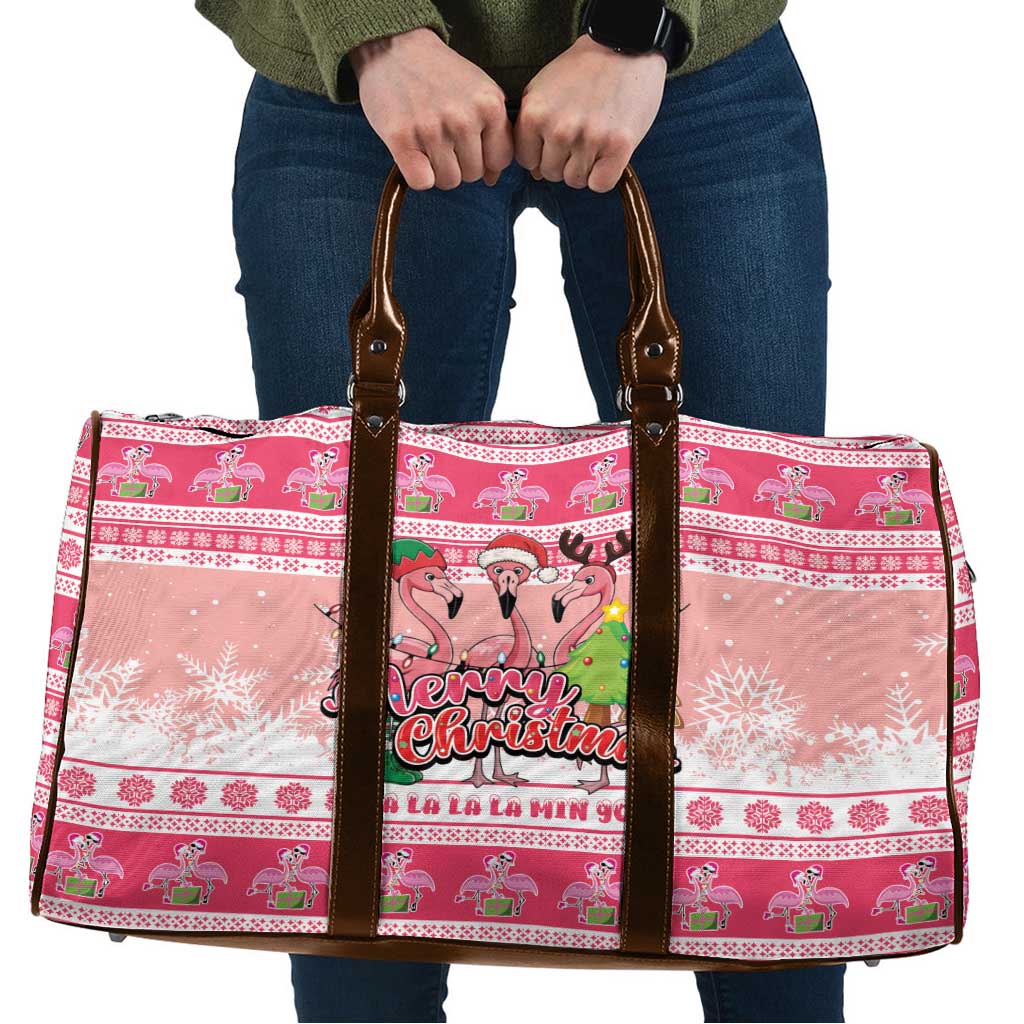 Flamingo Pink Christmas Travel Bag Fa La La La Min Go - Wonder Print Shop