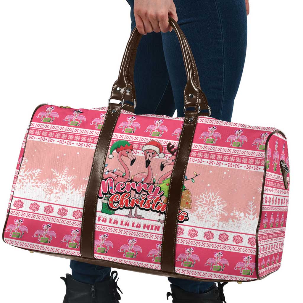 Flamingo Pink Christmas Travel Bag Fa La La La Min Go - Wonder Print Shop