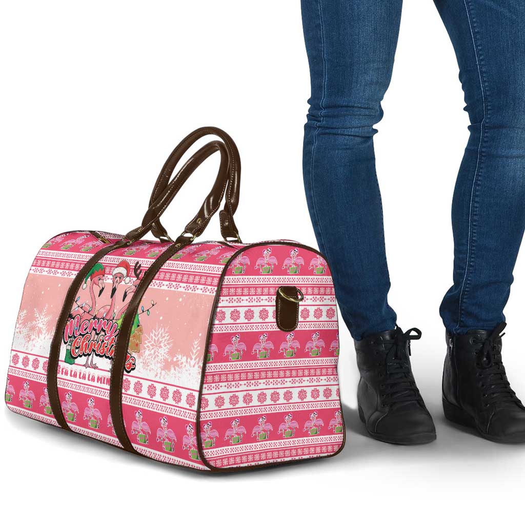 Flamingo Pink Christmas Travel Bag Fa La La La Min Go - Wonder Print Shop