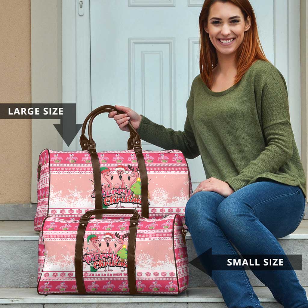 Flamingo Pink Christmas Travel Bag Fa La La La Min Go - Wonder Print Shop