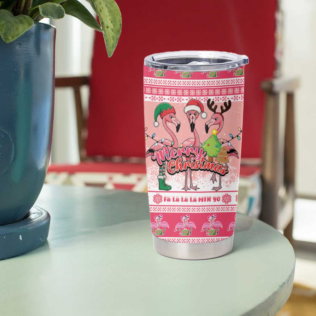 Flamingo Pink Christmas Tumbler Cup Fa La La La Min Go - Wonder Print Shop