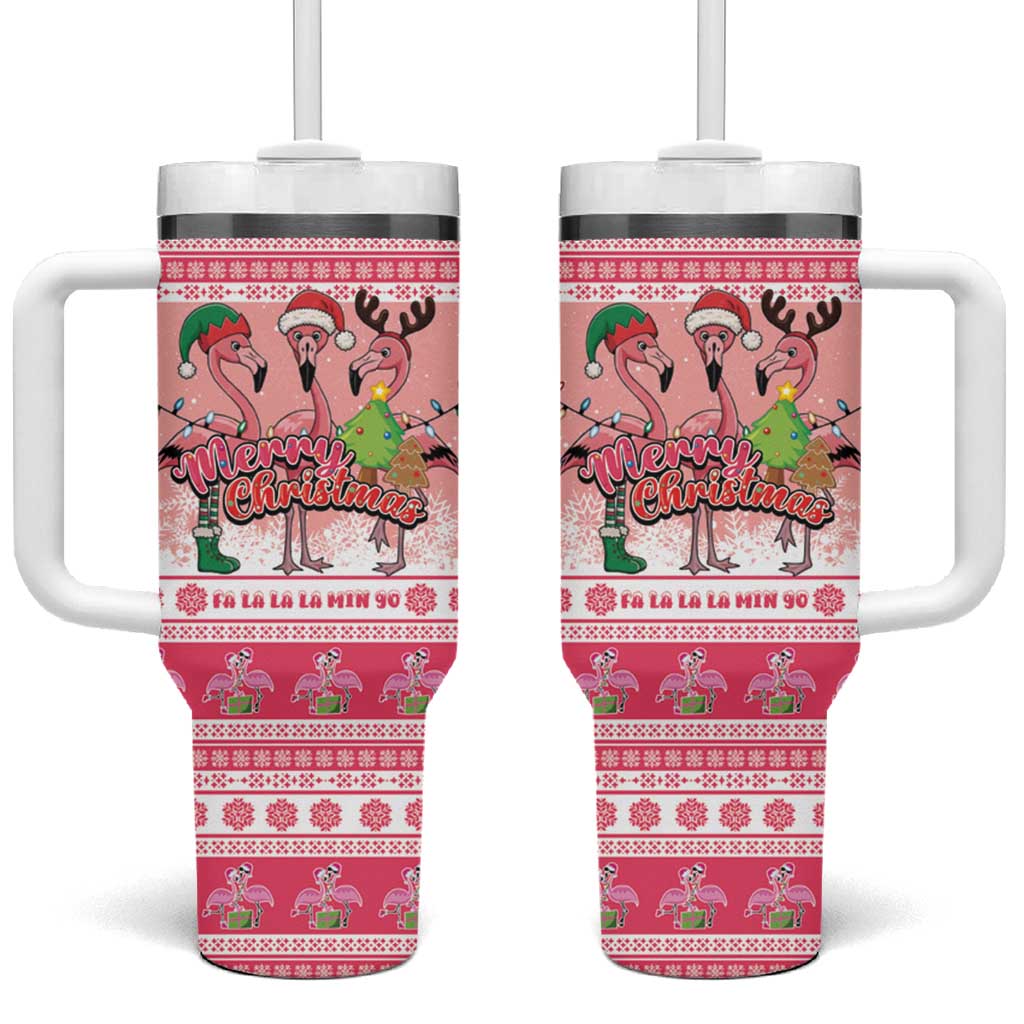 Flamingo Pink Christmas Tumbler With Handle Fa La La La Min Go - Wonder Print Shop