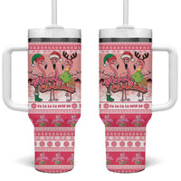 Flamingo Pink Christmas Tumbler With Handle Fa La La La Min Go - Wonder Print Shop