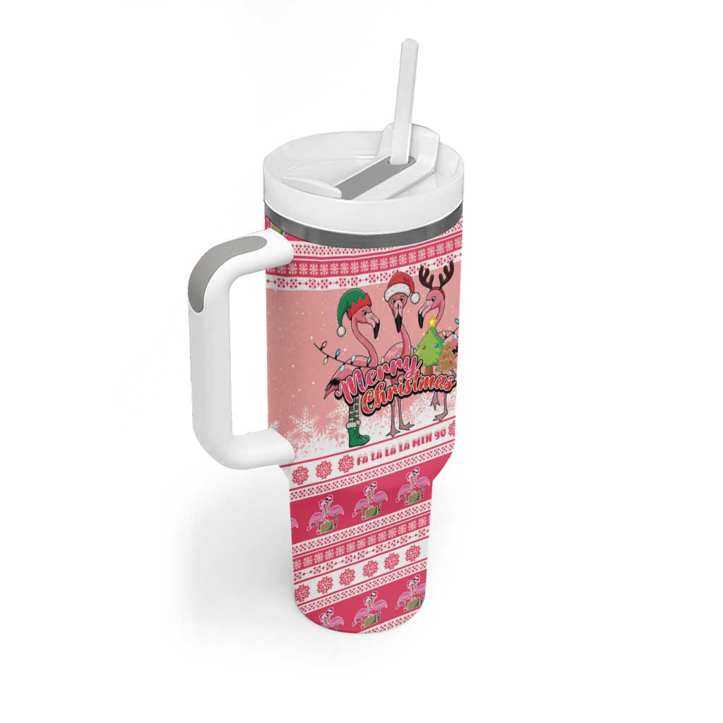 Flamingo Pink Christmas Tumbler With Handle Fa La La La Min Go - Wonder Print Shop