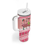 Flamingo Pink Christmas Tumbler With Handle Fa La La La Min Go - Wonder Print Shop
