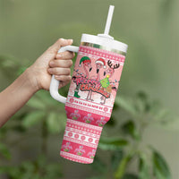 Flamingo Pink Christmas Tumbler With Handle Fa La La La Min Go - Wonder Print Shop