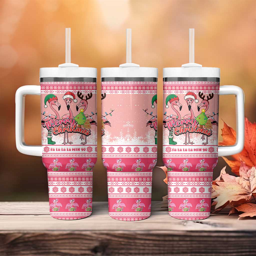 Flamingo Pink Christmas Tumbler With Handle Fa La La La Min Go - Wonder Print Shop