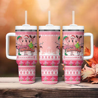 Flamingo Pink Christmas Tumbler With Handle Fa La La La Min Go - Wonder Print Shop