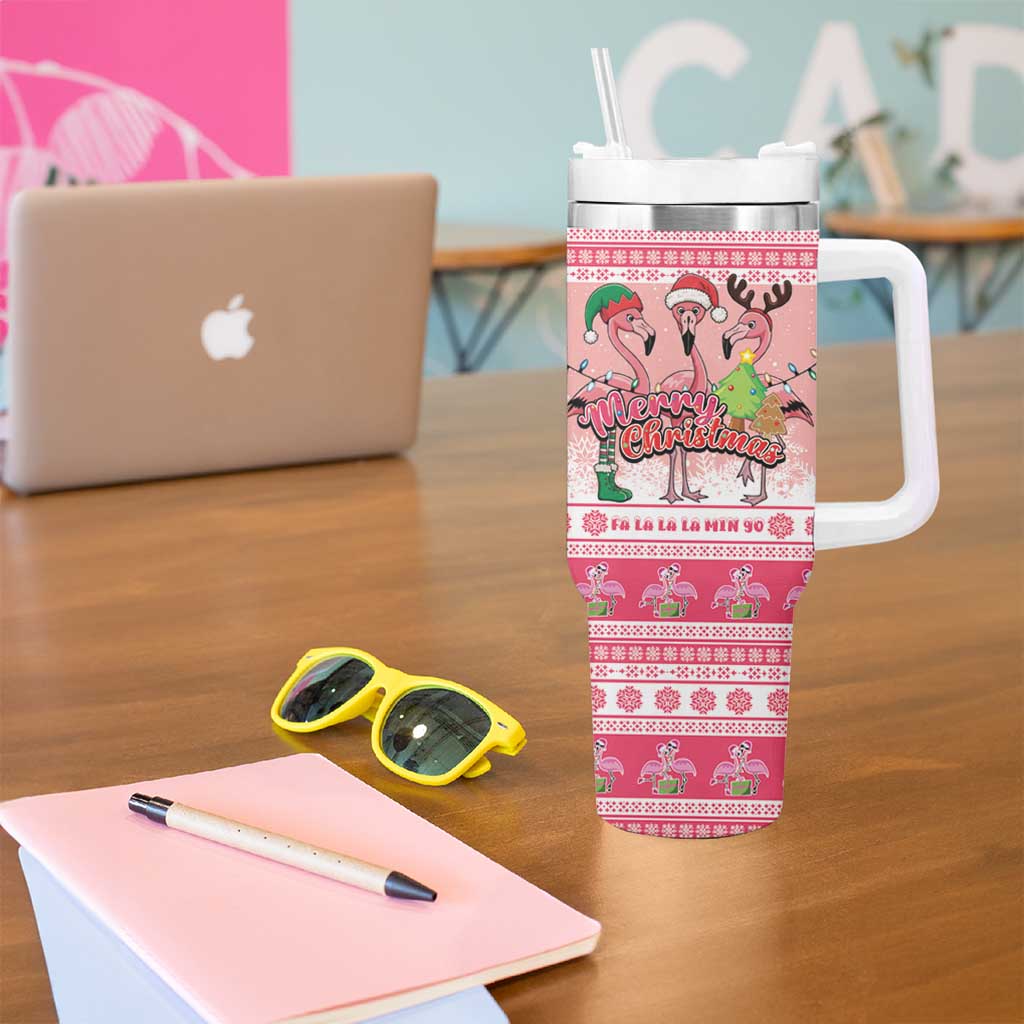 Flamingo Pink Christmas Tumbler With Handle Fa La La La Min Go - Wonder Print Shop