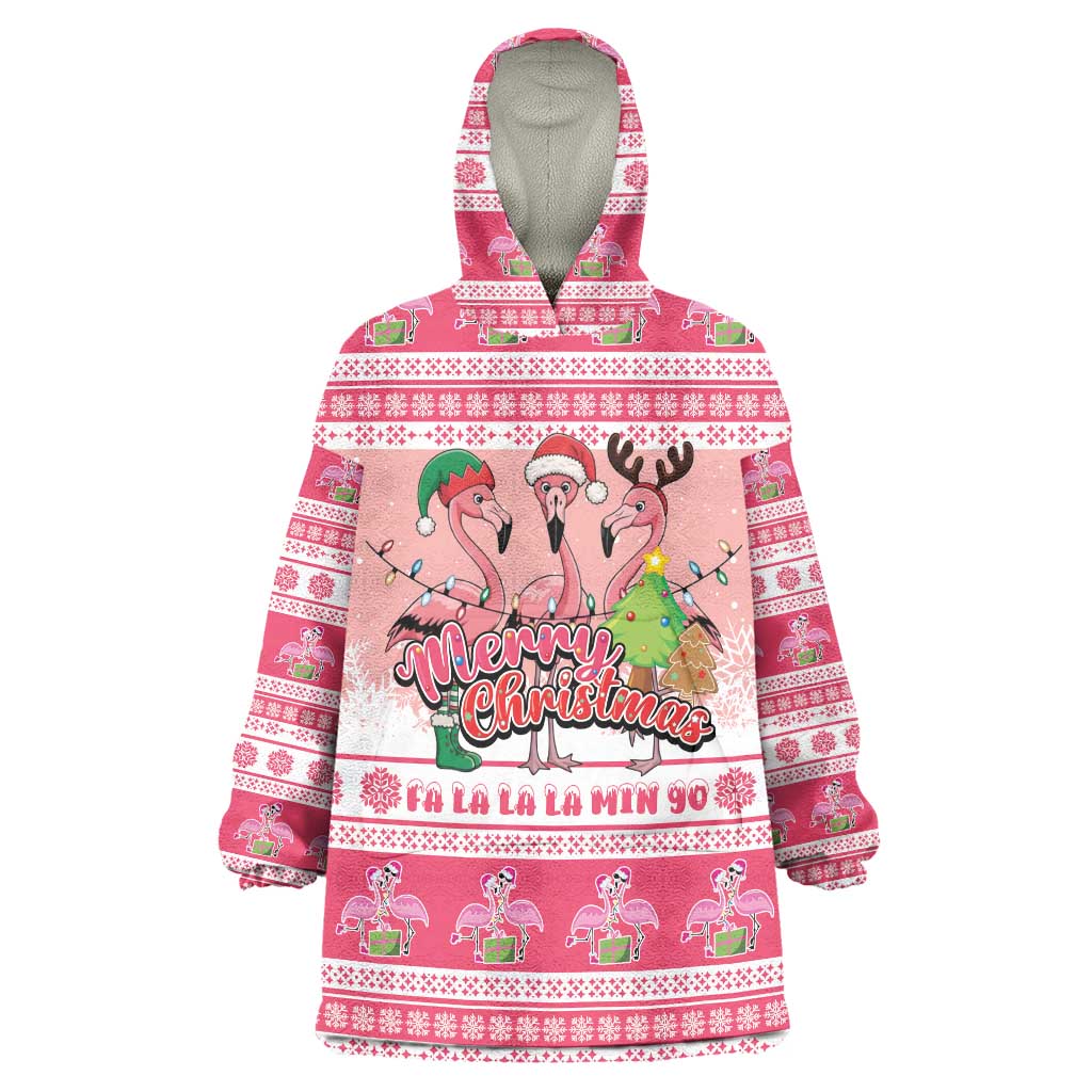 Flamingo Pink Christmas Wearable Blanket Hoodie Fa La La La Min Go - Wonder Print Shop