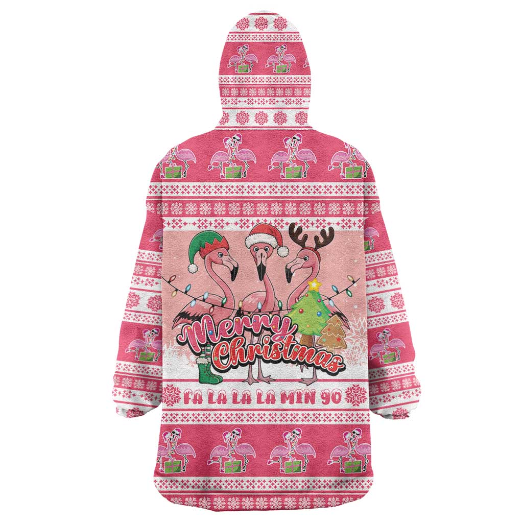 Flamingo Pink Christmas Wearable Blanket Hoodie Fa La La La Min Go - Wonder Print Shop