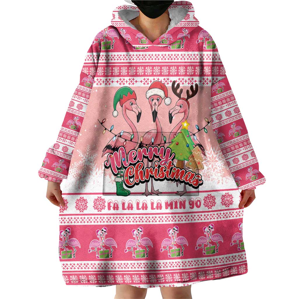 Flamingo Pink Christmas Wearable Blanket Hoodie Fa La La La Min Go - Wonder Print Shop