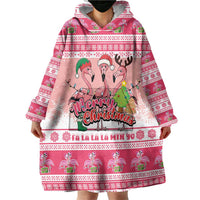 Flamingo Pink Christmas Wearable Blanket Hoodie Fa La La La Min Go - Wonder Print Shop