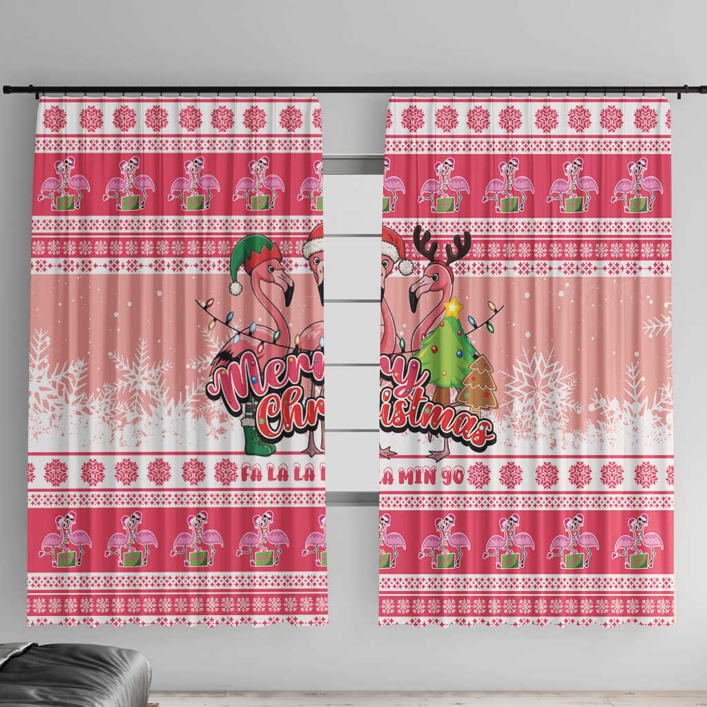Flamingo Pink Christmas Window Curtain Fa La La La Min Go - Wonder Print Shop