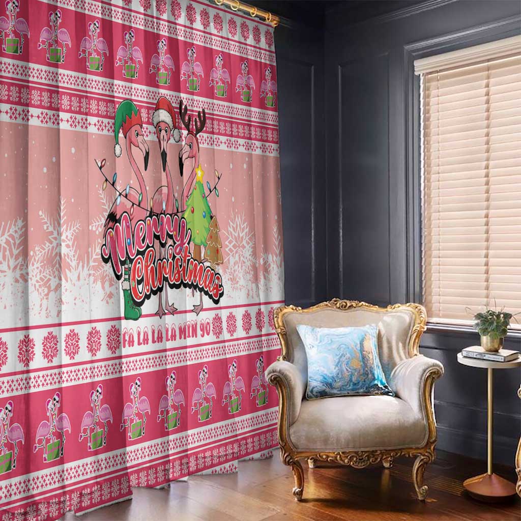 Flamingo Pink Christmas Window Curtain Fa La La La Min Go - Wonder Print Shop
