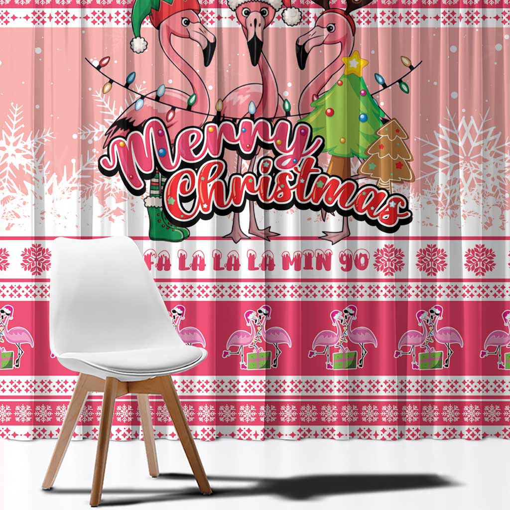 Flamingo Pink Christmas Window Curtain Fa La La La Min Go - Wonder Print Shop