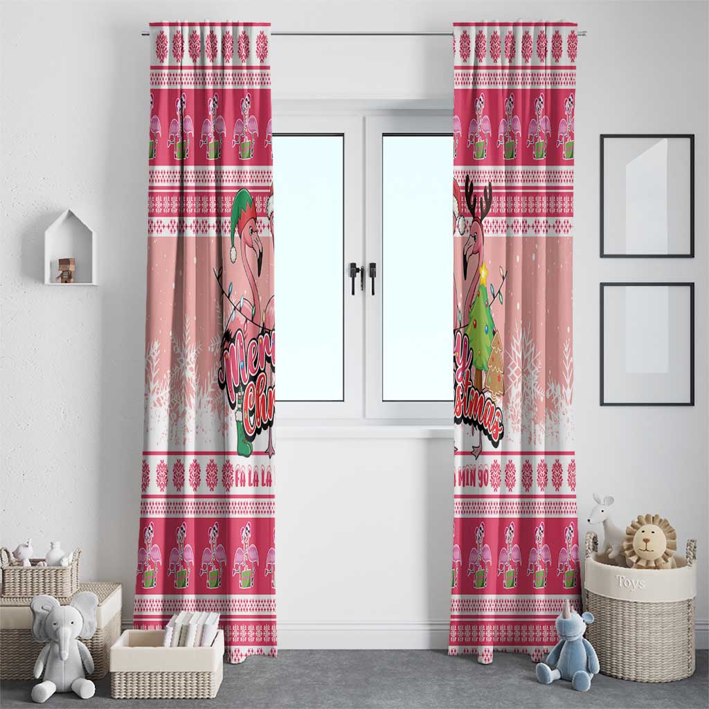 Flamingo Pink Christmas Window Curtain Fa La La La Min Go - Wonder Print Shop