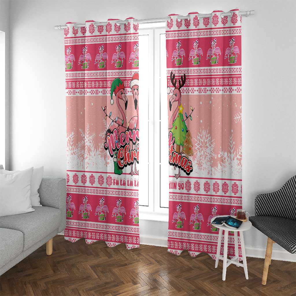 Flamingo Pink Christmas Window Curtain Fa La La La Min Go - Wonder Print Shop