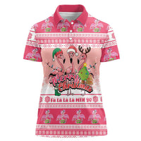 Flamingo Pink Christmas Women Polo Shirt Fa La La La Min Go - Wonder Print Shop