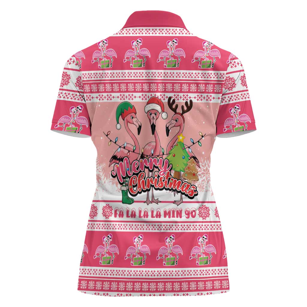 Flamingo Pink Christmas Women Polo Shirt Fa La La La Min Go - Wonder Print Shop
