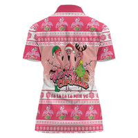 Flamingo Pink Christmas Women Polo Shirt Fa La La La Min Go - Wonder Print Shop
