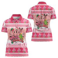 Flamingo Pink Christmas Women Polo Shirt Fa La La La Min Go - Wonder Print Shop