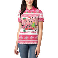 Flamingo Pink Christmas Women Polo Shirt Fa La La La Min Go - Wonder Print Shop