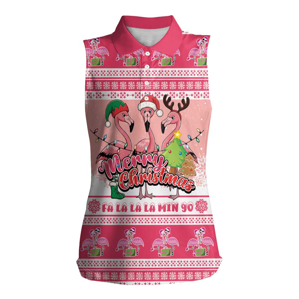 Flamingo Pink Christmas Women Sleeveless Polo Shirt Fa La La La Min Go - Wonder Print Shop
