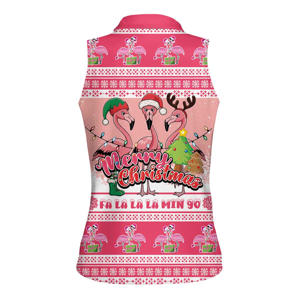 Flamingo Pink Christmas Women Sleeveless Polo Shirt Fa La La La Min Go - Wonder Print Shop