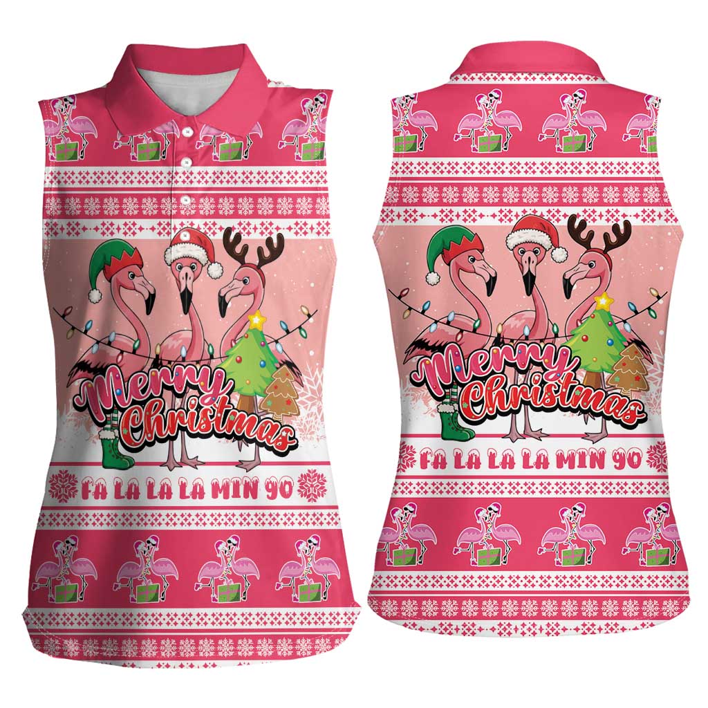 Flamingo Pink Christmas Women Sleeveless Polo Shirt Fa La La La Min Go - Wonder Print Shop