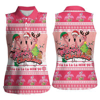 Flamingo Pink Christmas Women Sleeveless Polo Shirt Fa La La La Min Go - Wonder Print Shop