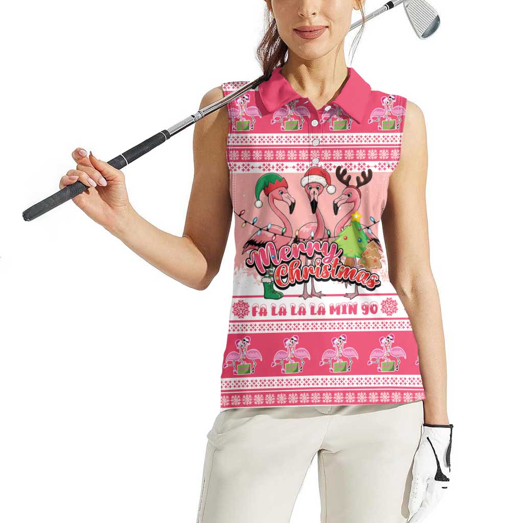 Flamingo Pink Christmas Women Sleeveless Polo Shirt Fa La La La Min Go - Wonder Print Shop