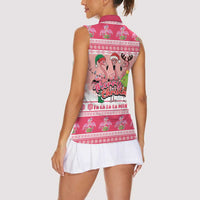 Flamingo Pink Christmas Women Sleeveless Polo Shirt Fa La La La Min Go - Wonder Print Shop